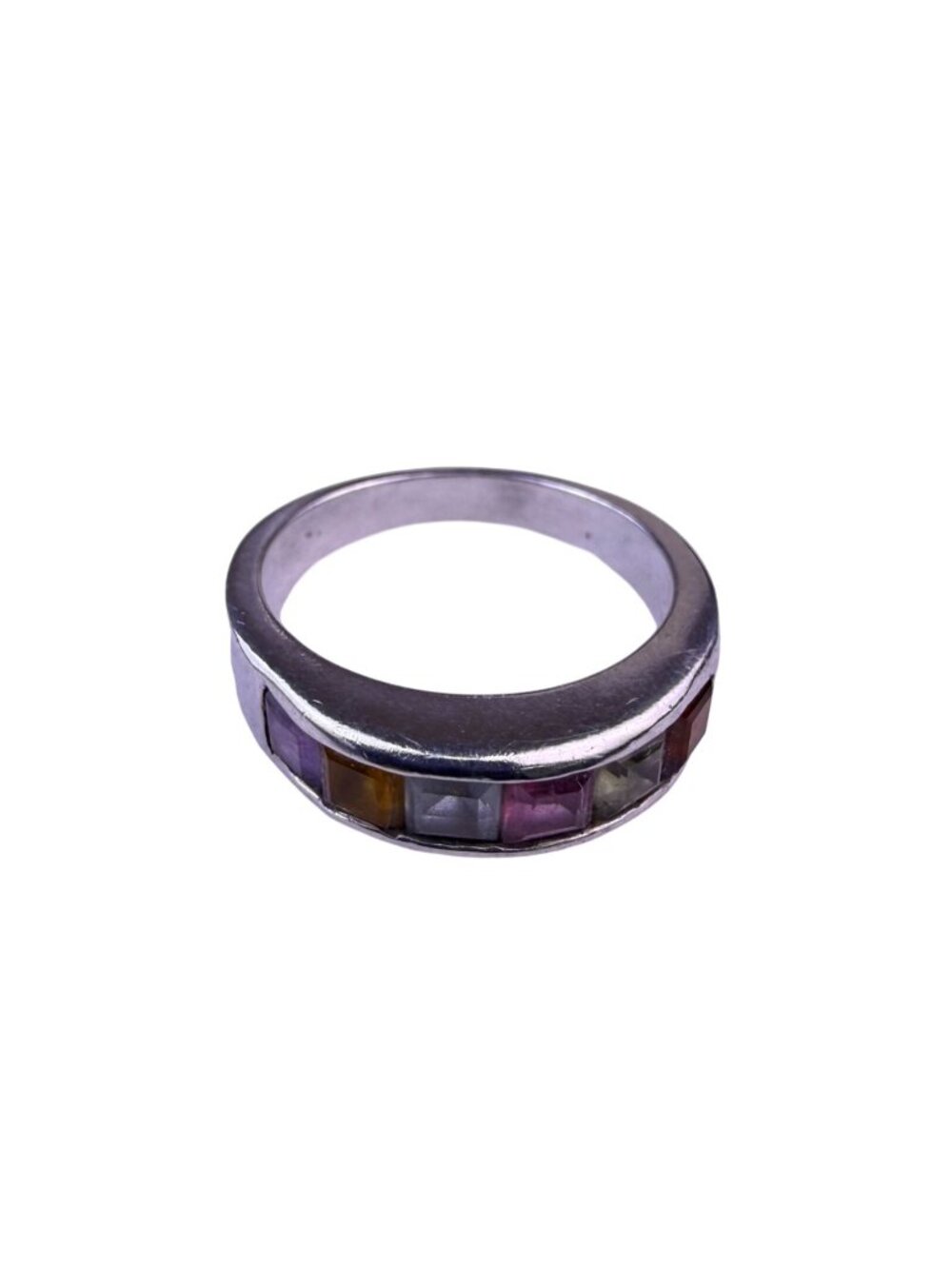 Vintage Womens Silver Tone & Multi-Color Gemstone Channel Set Ring Size 8
